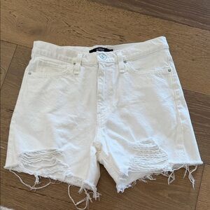 Hudson “Devon” Jeans White Distressed High-Rise Denim Shorts
